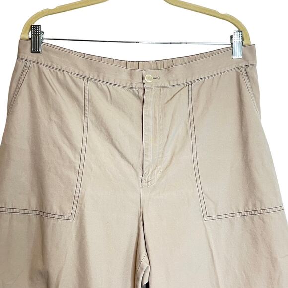 Lauren Ralph Lauren Womens Crop Pants 14 Khaki Wide Leg 100% Cotton Hong Kong - Picture 2 of 4